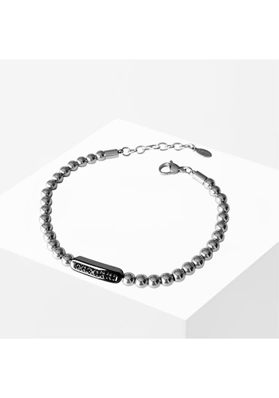 Taşlı Plakalı Siyah Silver Erkek Çelik Bileklik 70212168