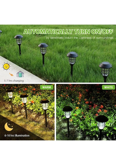 Güneş Enerjili 6'lı Bahçe Aydınlatma,solar Led Yol Işığı-su Geçirmez Dekoratif Çim,yürüyüş Yolu Işık 6 Adetli Set