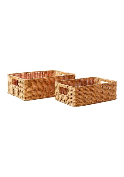 Ocean Home Textile 2'li Çocuk Odası Yıkanabilir Bej Pp Rattan Sepet Set 33 X 23 X 11 / 39 X 29 X 13 Cm