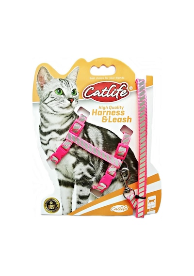 Catlife Gece Parlayan Fosforlu Gezdirme Kedi Göğüs Tasması Seti Pembe 110 CM