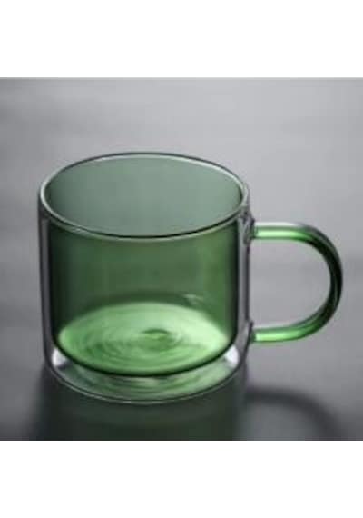 Linanware 2'li Çift Çidarlı Borosilikat Cam Nostaljik Kahverengi Yeşil Kupa Bardak 350ml Dsg-26