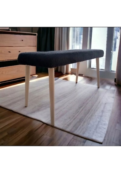 Ahşap Ayaklı Handmade Geniş Oturum Alanlı Siyah Welsoft Kumaş Pofidik Puf Bench ,ayak Ucu Uzatmalık Siyah