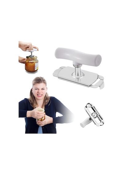 Pratik Kavanoz Ve Şişe Kapak Açacağı - Beyaz Paslanmaz Çelik, Ayarlanabilir, Ergonomik Tutma Saplı Çok Renkli