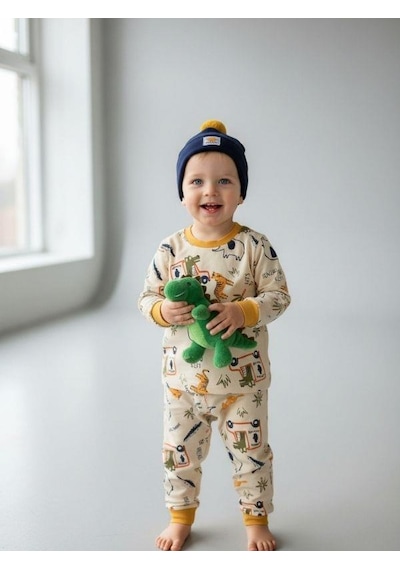 Zekids Erkek Bebek Pamuklu Safari Desenli Pijama Takımı-16848 Çok Renkli