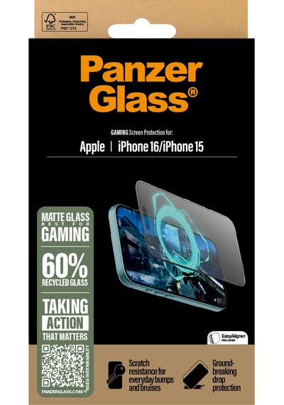 Panzerglass Gaming Apple Uyumlu iPhone 16 15 Ultra-wide Fit Tam Koruma Çerçeve Aparatlı Ekran Koruyucu