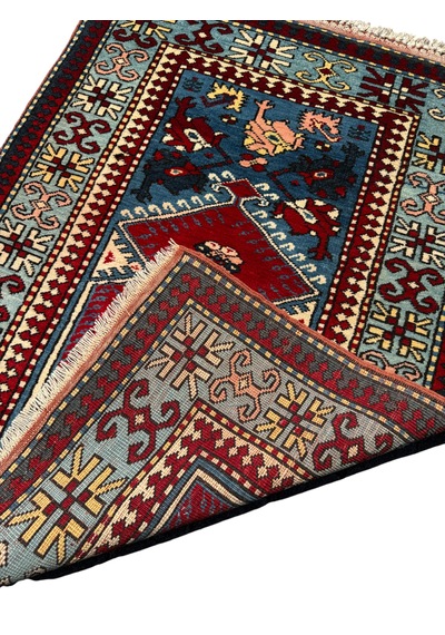 El Dokuma Sıfır Yörük Halısı Seccade 93x135 Turkuaz Yün Namazlık