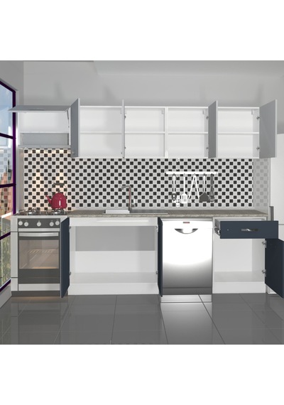 Decoraktiv Elite 280 Mdf Hazır Mutfak Dolabı - Tezgah Dahil - Antrasit - Buz Gri Diğer Decoraktiv Elite 280 Mdf Hazır Mutfak Dolabı - Tezgah Dahil - Antrasit - Buz Gri Diğer