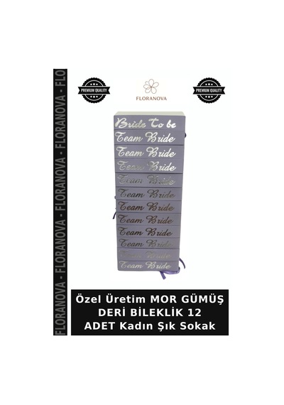 Özel Üretim Mor Gümüş Deri Bileklik 12 Adet Kadın Şık Sokak Diğer