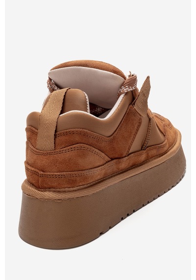Raven Taba Süet Hakiki Deri Kadın Platform Sneaker Taba