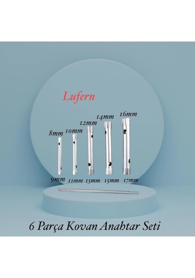 6 Parça Kovan Tipi Lokma Anahtarı Buji Boru Seti Civata Çinko Kaplı Lavabo Montaj 8-17 Mm Arası