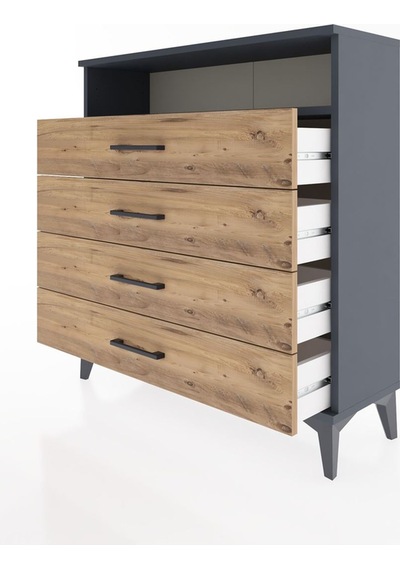 Arges Şifonyer Tek Raflı 4 Çekmeceli 88x30x96 Antrasit-çam Antrasit