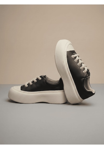 Tonny Black Rahat Kalıp Kauçuk Taban Bağcıklı Sneaker Kadın Siyah Beyaz Sneaker Tbklc05
