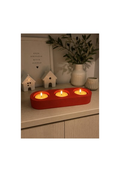 Yapımı 3 Lü Mumluk Dekoratif Tealight Mum Sta Kırmızı