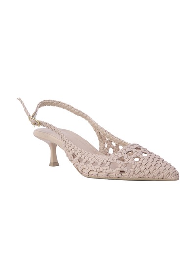 Feles Kadın Örgü Desenli Slingback Topuklu Ayakkabı Tokalı Bej