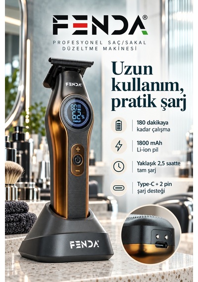 Fenda Profesyonel Bldc Motor 8000 Rpm Tıraş Makinesi Altın