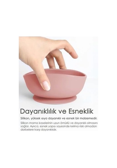 Meleni Baby Vakumlu Silikon Bebek Mama Kasesi - Vakum Tabanlı Kase - Silikon Diş Kaşıyıcı Kaşık - Pembe Genel