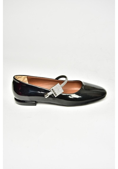 Fox Shoes T820190208 Siyah Rugan Taş Detaylı Kadın Babet Siyah