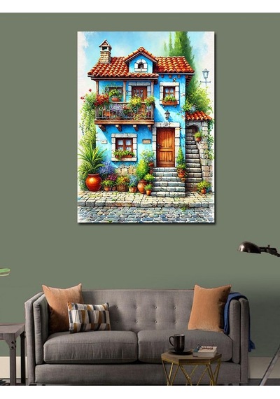 Kanvas Tablo Masalsı Mavi Ev 50cmx70cm