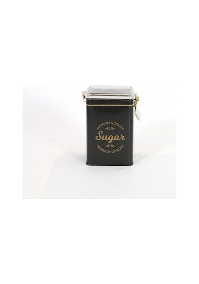 Sn Sugar Black Desenli Kilitli Kapaklı Dikdörtgen Metal Saklama Kabı, 7.5 X 10 X 15 Cm, 1 Lt