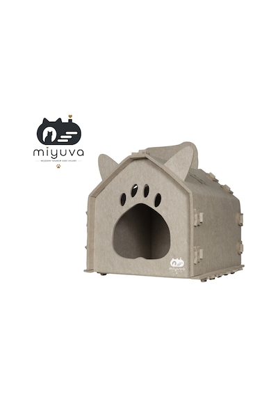 Keçe Kedi Evi Demonte, Yıkanabilir, Taşınabilir Kedi Kulübesi Pati Bej