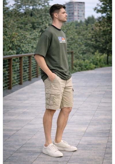 Alexander Gardi Bisiklet Yaka Baskılı Oversize T-shirt Haki