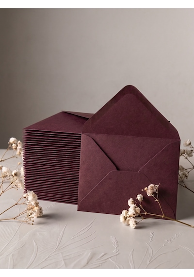 25 Adet 13x18 Cm Premium Kalite Davetiye Zarfı Bordo