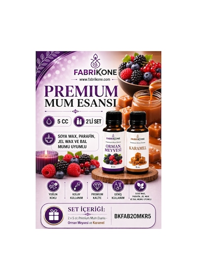 Premium Mum Esansı 5 Cc 2'li Set - Orman Meyvesi, Karamel - Soya Wax, Parafin, Jel Wax Ve Bal Mumu Uyumlu Bkfab2omkr5 Karışık