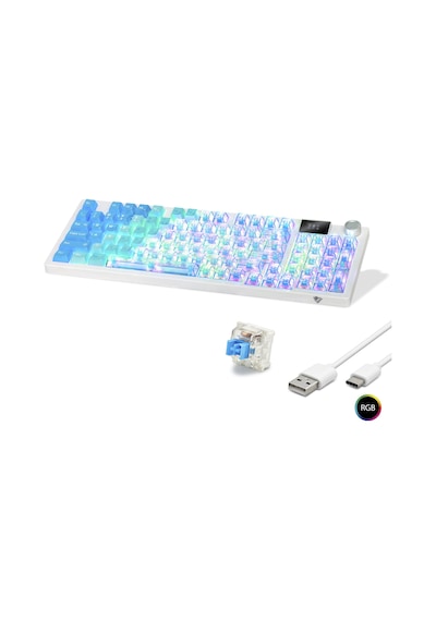 Kablosuz Mekanik Klavye Rgb Blue Switch 95 Tuş - Mavi Beyaz Mf1705m