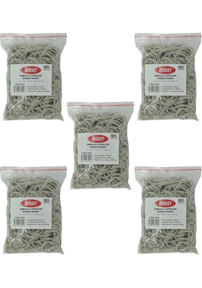 Ekoset 40mm Beyaz Kauçuk Paket Ambalaj Lastiği 5.000 Adet