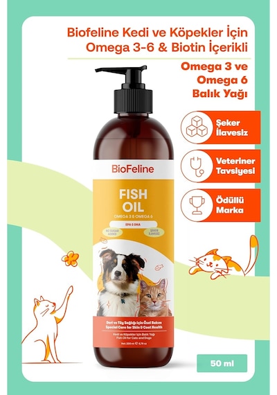 Biofeline Fish Oil Ve Omega 3 Ve 6 İçerikli Balık Yağı Ve Kedi Ve Köpekler İçin Tüy Ve Genel Zindelik Tamamlay