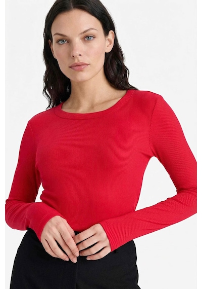 Defacto Slim Fit Basic Kırmızı Kadın Uzun Kollu T-shirt E5767ax/rd286 Kırmızı