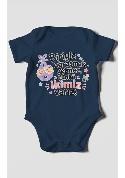 Morivokids Biriyle Uğraşmak Yetmez, Yazılı Kısa Kollu Bebek Body %100 Pamuk Lacivert