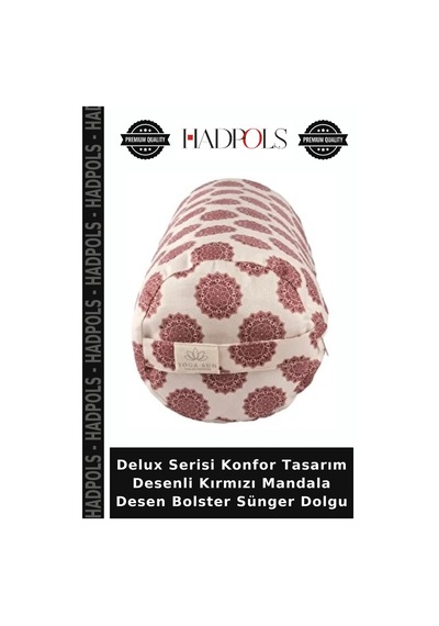 Delux Serisi Konfor Tasarım Desenli Kırmızı Mandala Desen Bolster Sünger Dolgu