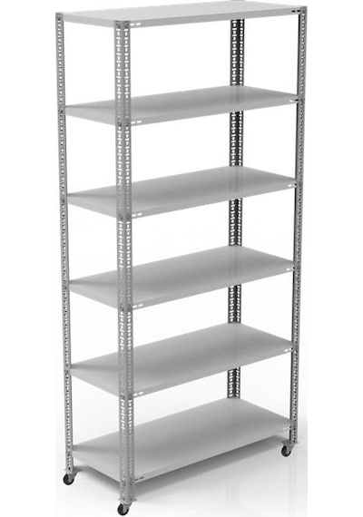 Raf Burada  6 Katlı Tekerlekli Galvaniz Çelik Raf - Depo, Arşiv, Kiler, Dosya, Market Rafı-43x93 cmx150 cm-1.00 mm