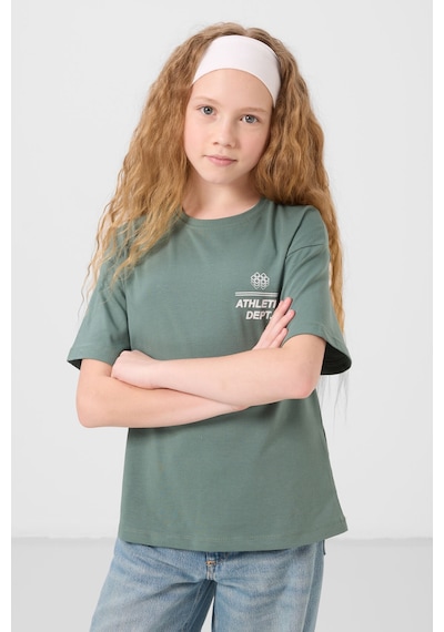 Açık Yeşil Pamuklu O Yaka Oversize Fit Baskılı Kız Çocuk T-shirt - 75178 Yeşil