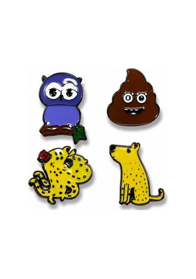 Sevimli Hayvanlar & Eğlenceli Figürler Rozet Baykuş, Köpek, Leopar Ve Emoji Gri