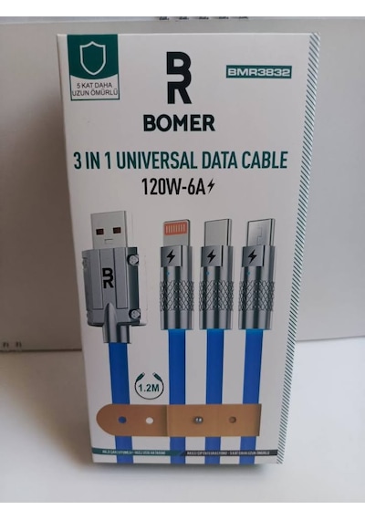 Bomer 3825 120w 6a 3 İn 1 Unıversal Data Cable 120w 6a Şarj Ve Data Kablosu 3 In 1