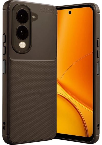 Vivo Y04 Uyumlu Kılıf Karbon Tasarım Kamera Korumalı Silikon Telefon Kılıfı Kapak Kahverengi