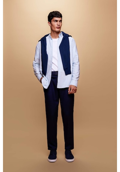 Defacto Çapraz Dokuma Chino Kumaş Pantolon Slim Fit Dar Kesim Dar Paça Basic Düz Cepli B2091AX23AU Lacivert