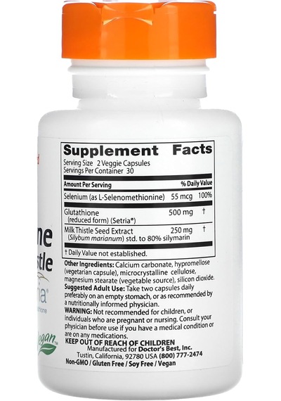 Doctor's Best Glutathione + Milk Thistle Supports Liver & Antioxidant 60 Caps