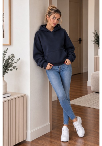 Lima Lacivert Kadın Kapüşonlu Oversize Sweatshirt Kanguru Cepli Düz Renk Uzun Kollu Sweat Lima Lacivert Kadın Kapüşonlu Oversize Sweatshirt Kanguru Cepli Düz Renk Uzun Kollu Sweat