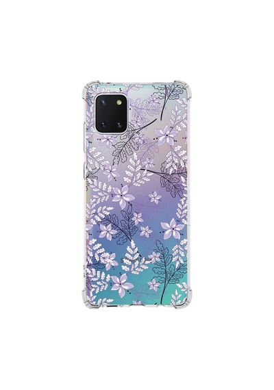 Samsung Galaxy Uyumlu A81 Köşe Korumalı Antişok Kapak Floral Lila Tasarımlı Şeffaf Kılıf