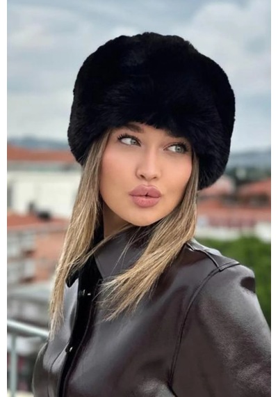 Emybox Kalpak Suni Kürk Tüylenmez Peluş Bere Siyah