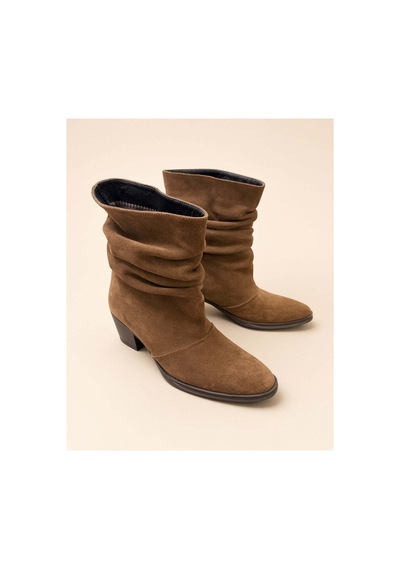 37brandshoes Taba Süet Büzgülü Çizme Kahverengi Kahverengi