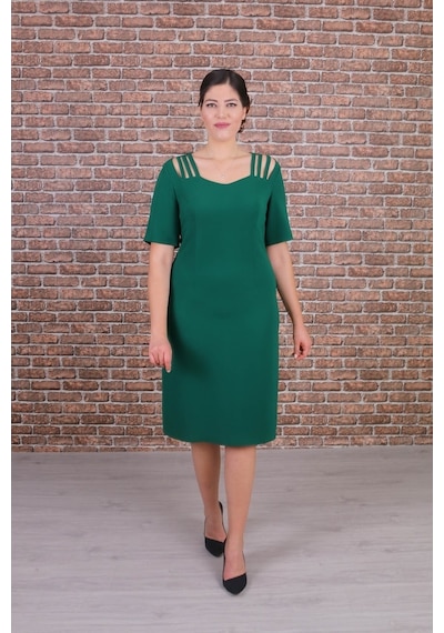 Nidya Moda Büyük Beden Yeşil Abiye Elbise-4155Y Kadın Yeşil
