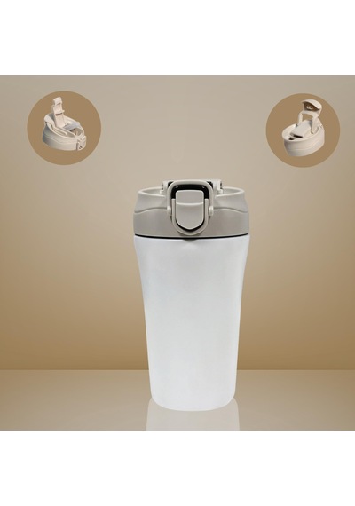 Paslanmaz Çelik Bardak Mug Termos 380 Ml Çift Katmanlı, Sızdırmaz Kapaklı-283 Krem