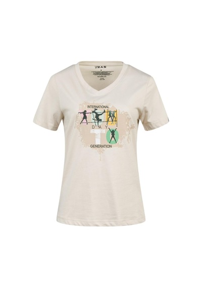 2as Alone Baskılı V Yaka Kadın T-shirt 403 Kum