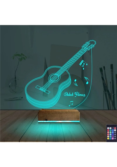 Luvivia Klasik Gitar Müzik Nota Kişiye Özel 3d Lamba - Masa Gece Lambası V2 Şeffaf