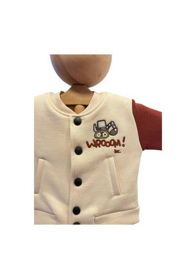 Cantoy Erkek Bebek 3 İplik Sırt Baskılı Şardonlu Kolej Ceket-15452 Bej