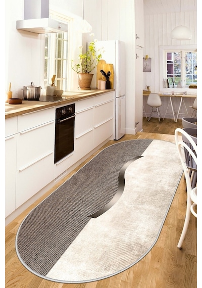 West Home Dijital Baskı Yıkanabilir Kaymaz Taban Leke Tutmaz Oval Mutfak Halısı Salon Halısı Ve Yolluk Wh 559 Beige Oval